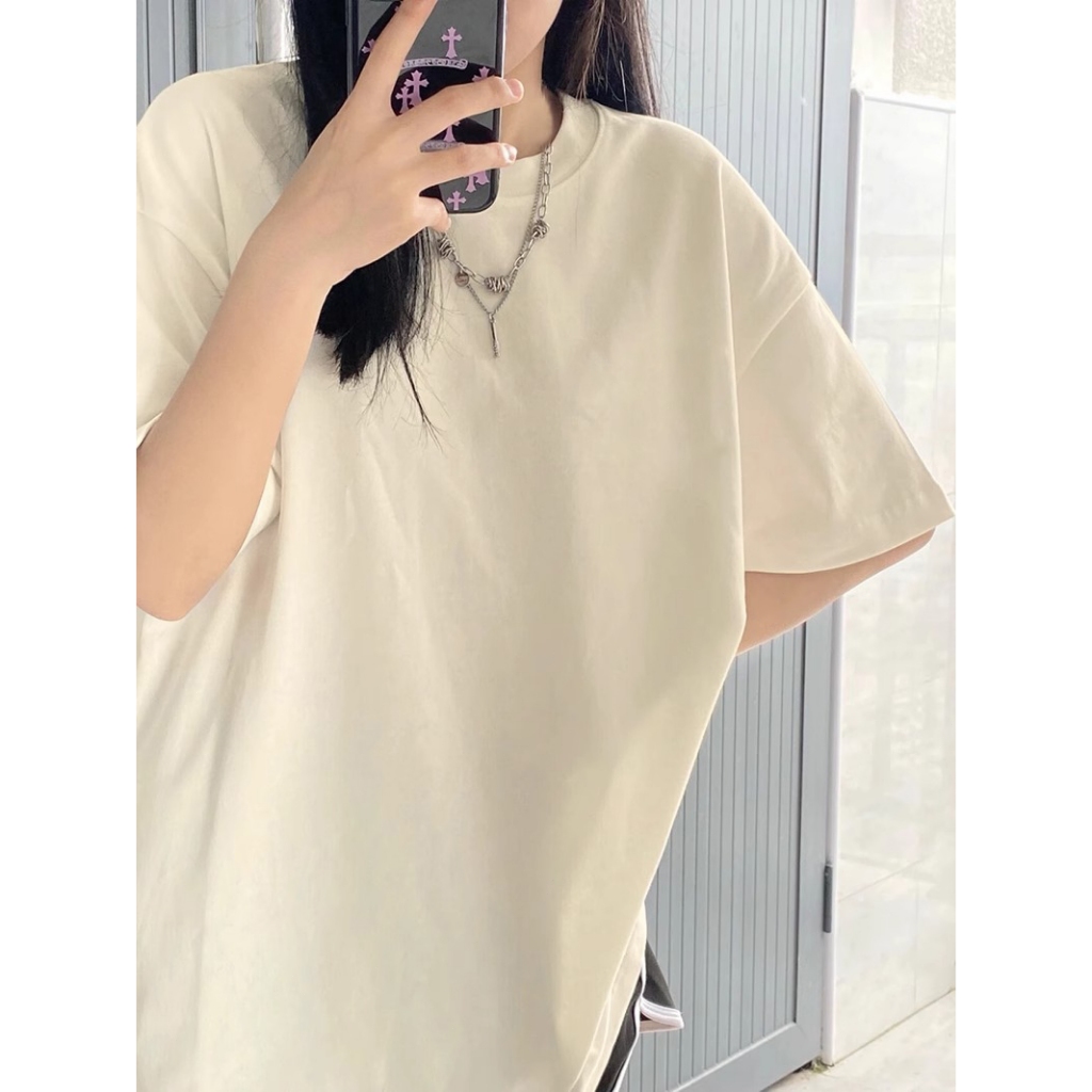 Korean style loose solid color 100% pure cotton women's round neck short sleeved T-shirt top