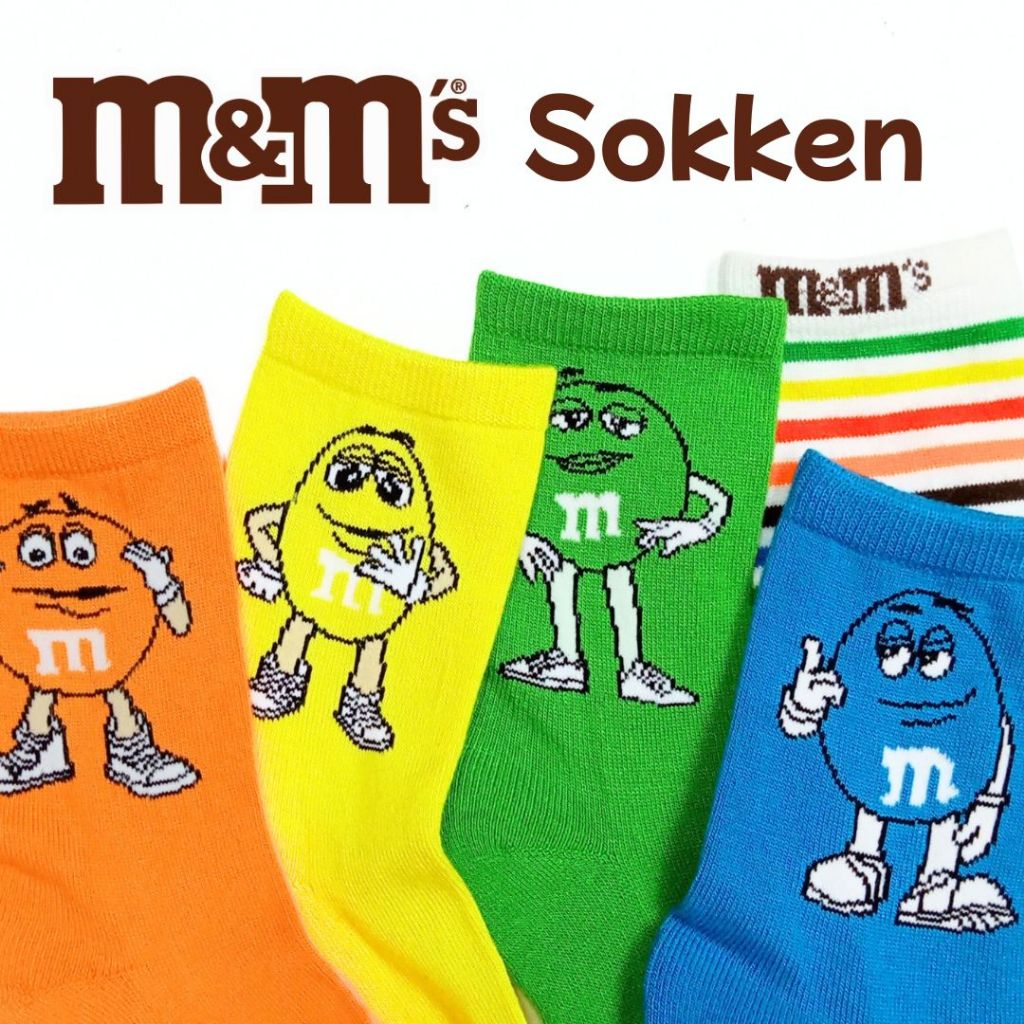 ❤️MM❤️ M&M's Chocolate Character Vibrant Neon Color Rainbow Hipster Cute Cartoon Women Novelty Sock Stokin Coklat M&M