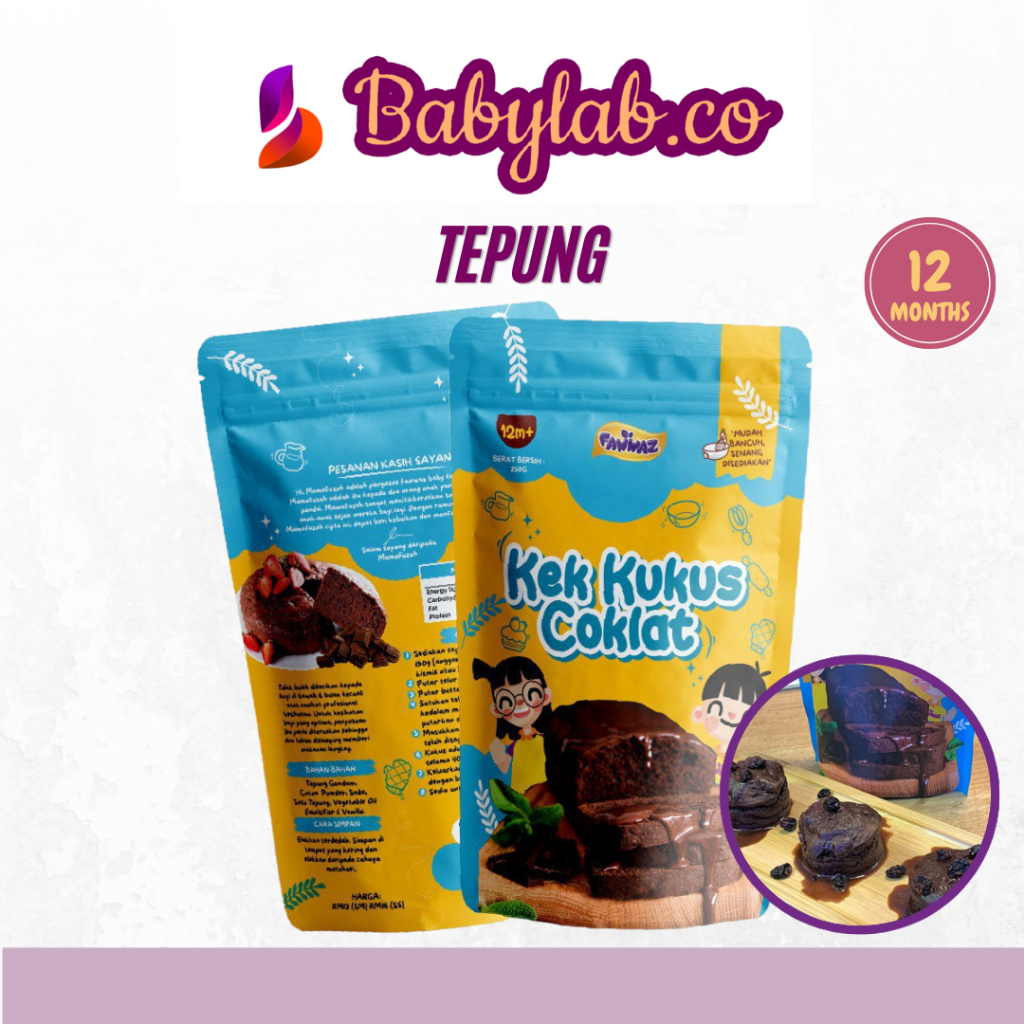Fawwaz | Baby Food Makanan Bayi Snek Snack Tepung Mudah Bancuh Kek Kukus Coklat
