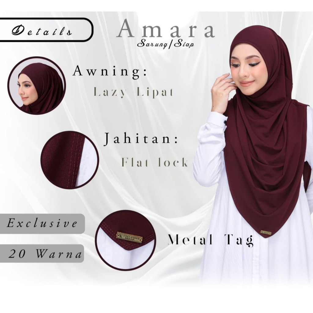 Tudung Sarung Siap AMARA || Kain Moscrepe Korea || Awning Lazy Lipat Hijab Instant