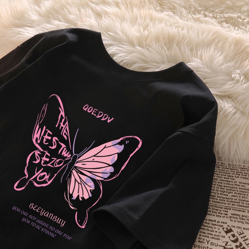 Korea style Baju Lelaki | Oversize T-shirt 100% kapas | Reka bentuk rama-rama top kasual yang bergaya