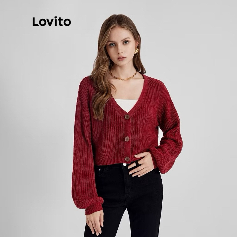 Lovito new with tag Casual Plain Button Front Long Sleeve Cardigan Knitted Sweater for Women