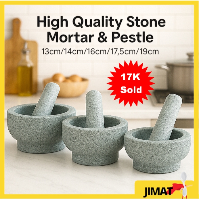 JIMATHERO-Stone Mortar And Pestle Set/Lesung Batu 14.5CM/16CM/17.5CM/19CM