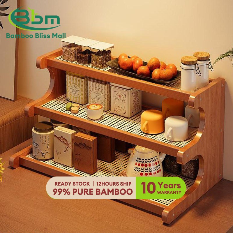 BBM Bamboo Storage Rack Stackable Organizer 30/50CM Kitchen Desktop Spice Rack Cup Rack 置物架