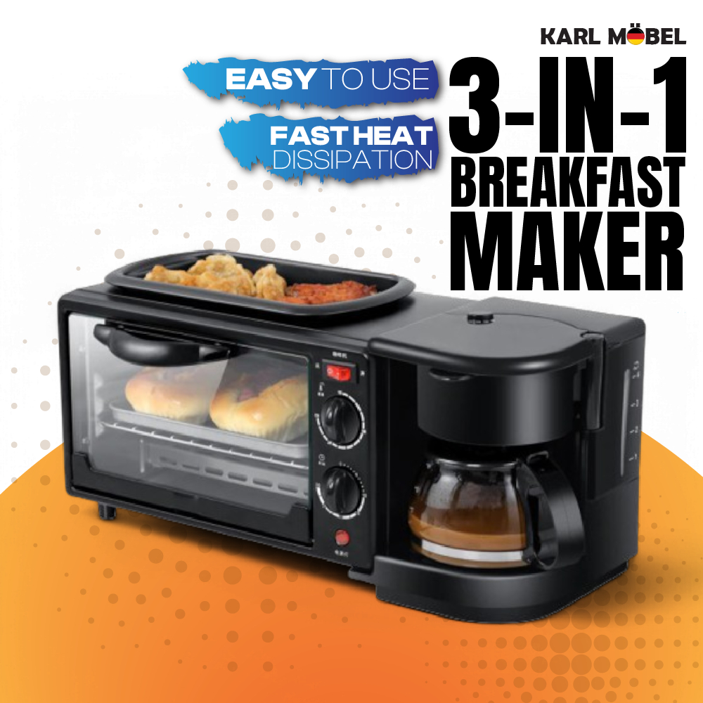 3-IN-1 Breakfast Maker MultiFunction Electric Oven Breakfast Machine Coffee Maker Breakfast Maker- Glass Cover Included!