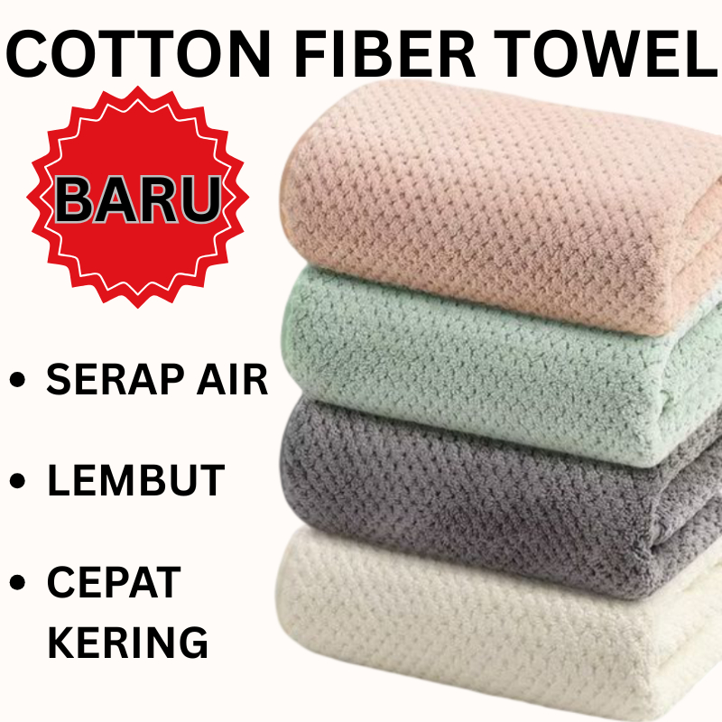 COTTON FIBER TUALA MANDI DEWASA TUALA MANDI JANJI 100% SERAP AIR, LEMBUT & CEPAT KERING READY STOCK