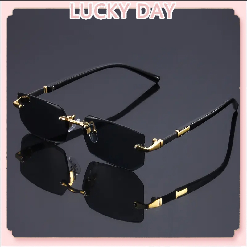 *Ready Stock*Frameless Fashion Sunglasses Vintage Unique Rimless Sunglasses European-style Jelly Color Edge-Cut Shades