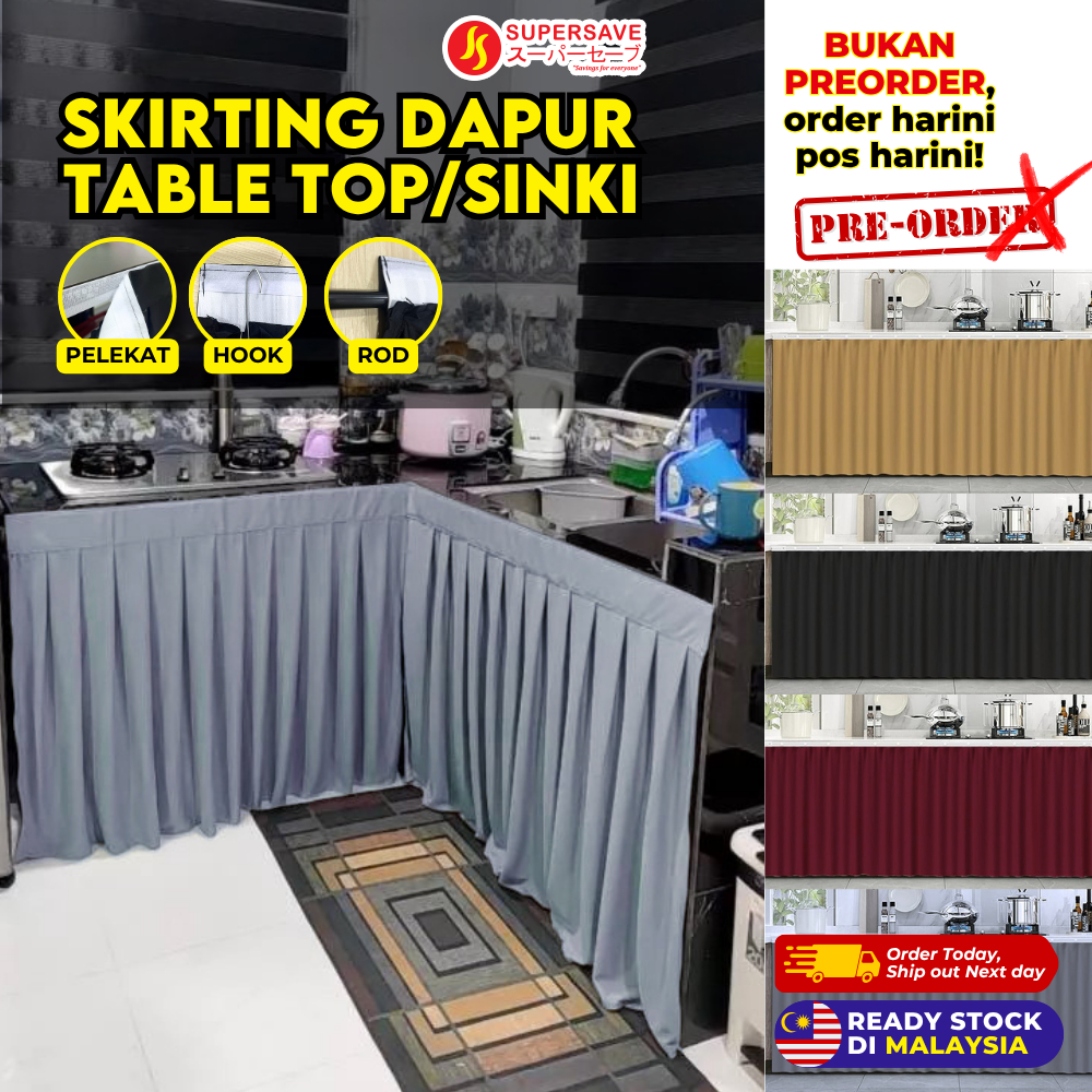 SUPERSAVE Skirting Dapur Table Top Sinki Kain Tutup Kabinet Dapur Langsir Kabinet Dapur Kitchen Cabinet Curtain Ropol