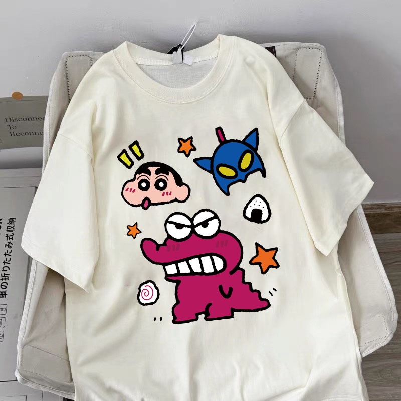 Korean women clothing | Oversized Crew Neck T-shirt 100% cotton | Crayon Shin-chan print  stylish casual tops y2k