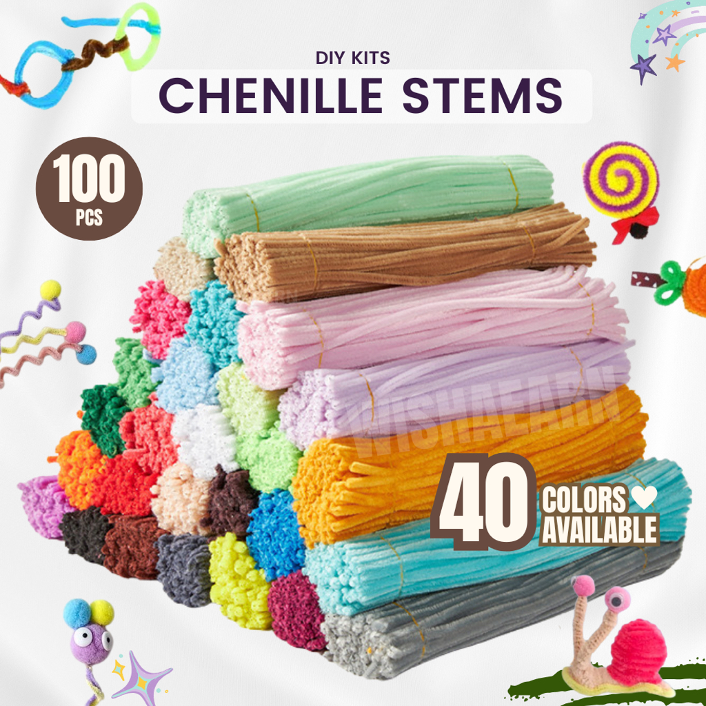 MY Ready Stock 100Pcs Colorful Chenille Stems Pipe Cleaners Assorted Colours Art and Craft 扭扭棒