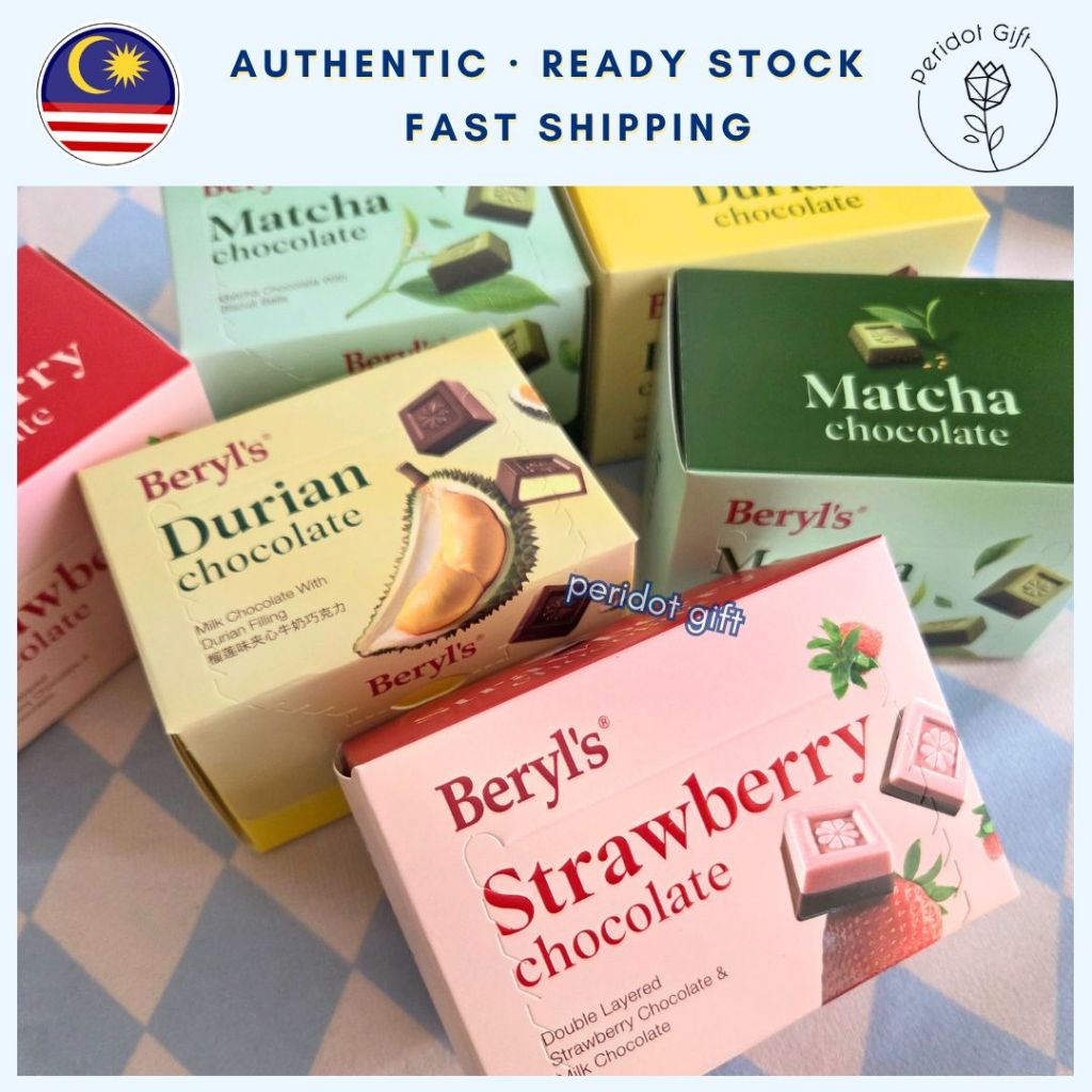 Beryl's Chocolate Box 60g Pillow Wrap - Strawberry Matcha Green Tea Mint Bitter Durian Coklat HALAL