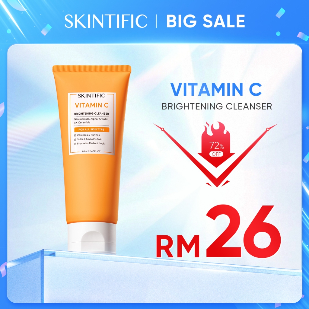 SKINTIFIC Vitamin C brightening cleanser Niacinamide Alpha-Arbutin 5X Ceramide for all skin types (80ml)