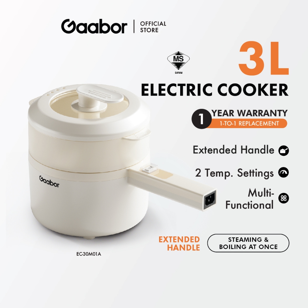 Gaabor Electric Cooker 3L Multifunctional Electric Skillet Hot Pot Non Stick Mini Wok Pan EC-30M01A