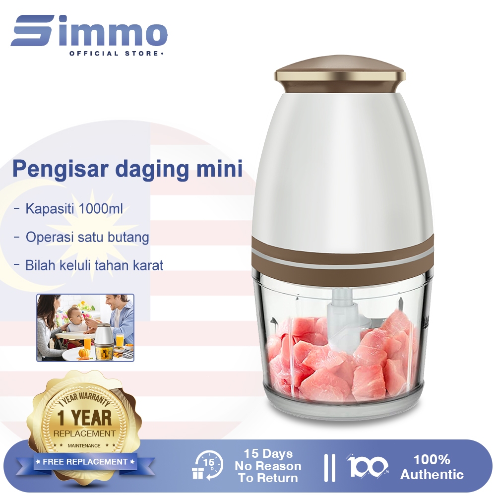 Simmo Electric Meat Grinder Mini Chopper Blender Baby Food Processor 1000ml 4-Blades Garlic Chilli Chopper