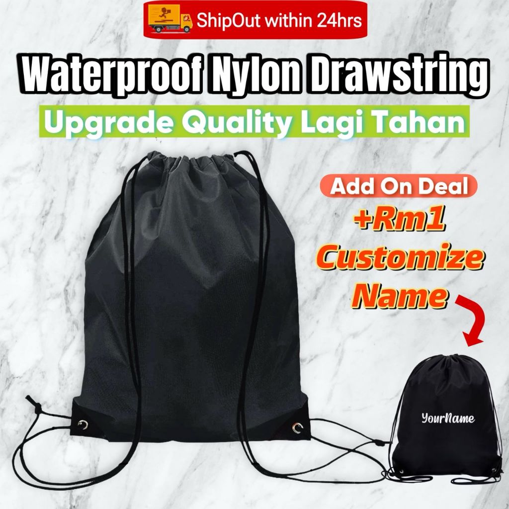 Ready Stock drawstring Bag Nylon Black | No MOQ | Outdoor Women Men Nylon Beg Waterproof Backpack Exercise Back pack