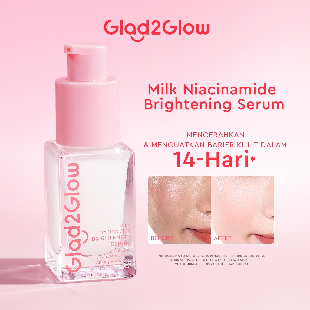 【New Launch】Glad2Glow Milk Niacinamide Brightening Serum Whitening muka glowing Brightening Serum Evens Skin Tone Care