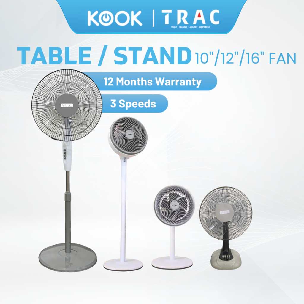 V-TRAC/TRAC//SUMSONIC Kipas Meja Kipas Berdiri 10" /12" / 16" 3 Blades with 3 Speed Control Electric Table Fan Stand Fan