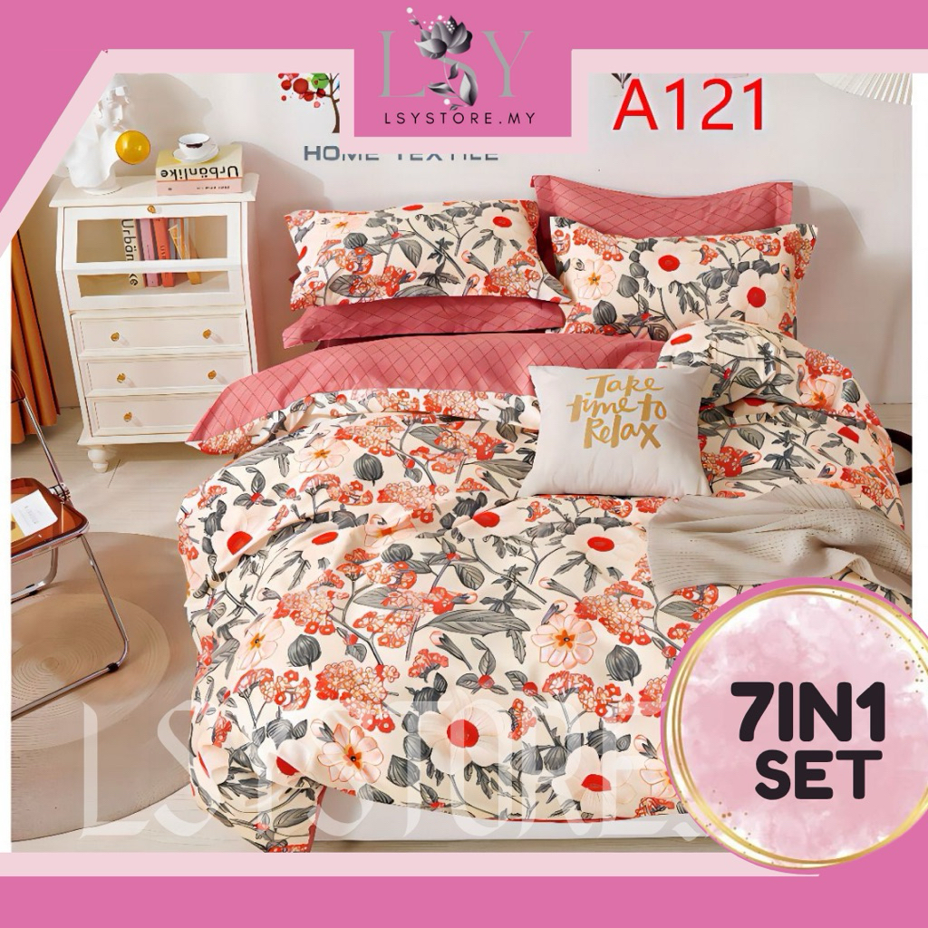 [HOT SELLING]CADAR 5D BERCORAK HIGH QUALITY 7IN1 SET COMFORTER BEDSHEET LEMBUT & SEJUK