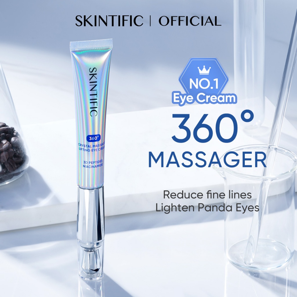 SKINTIFIC 360° Crystal Massager Lifting Eye Cream 3D Peptides Niacinamide Brightens Dark Circles Anti-Aging Eye Serum