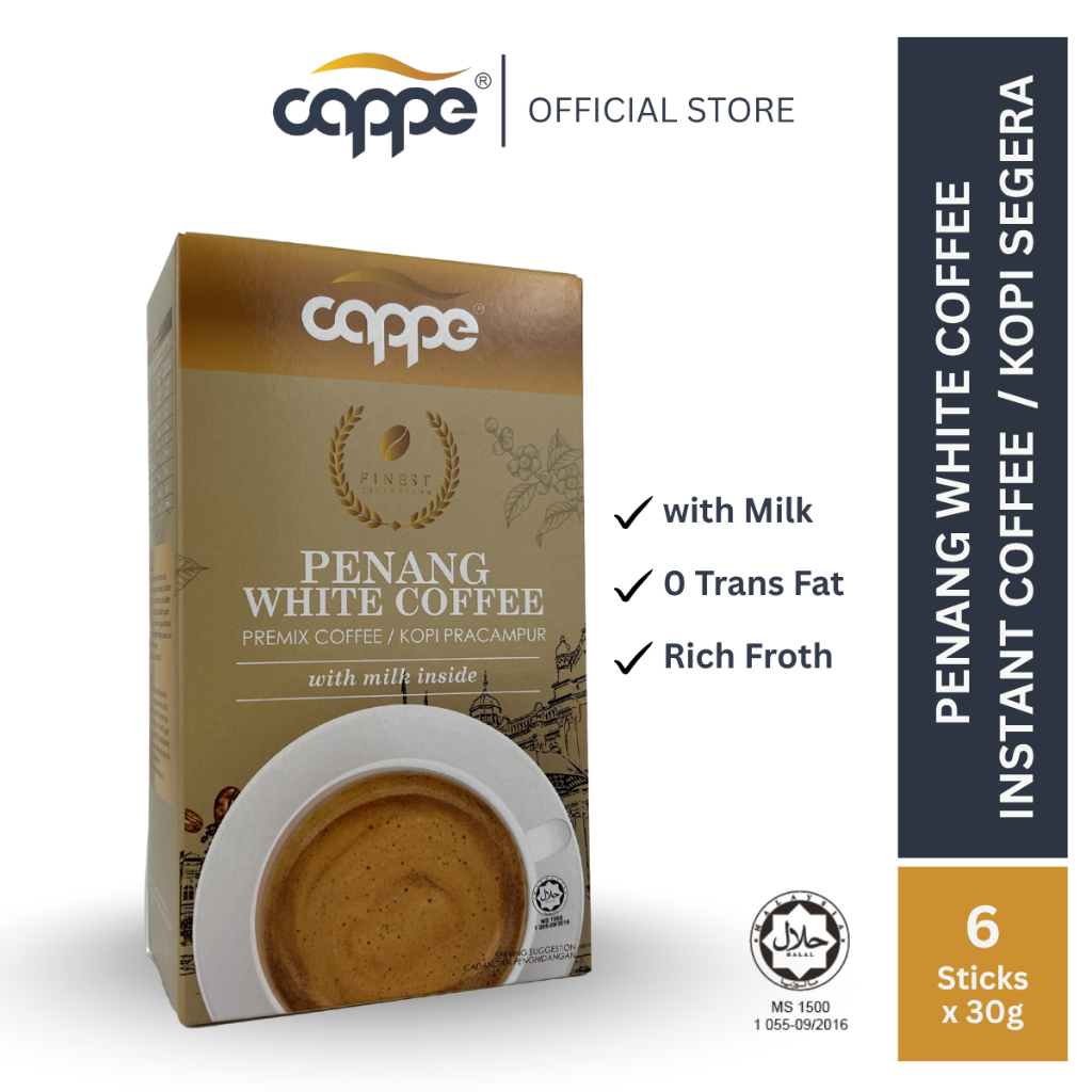 CAPPE PENANG WHITE COFFEE [6 x 30g] Kopi Segera Dengan Susu | Halal | Kaya & Beraroma | Instant Coffee | Transfat Free