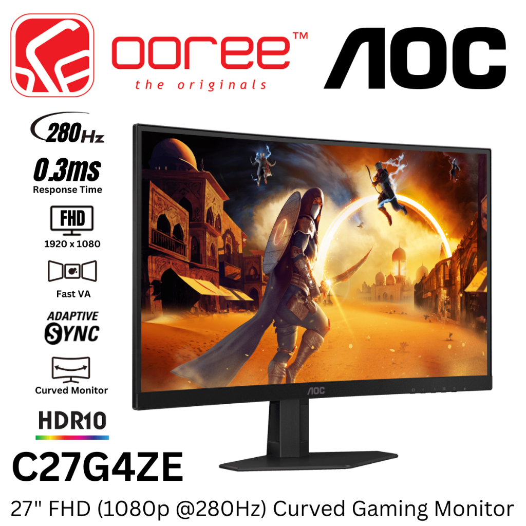 AOC 27" C27G4ZE (280HZ/0.3MS) / C27B1H (60HZ/4MS) FHD (1920x1080P) LED VA PANEL LCD CURVED GAMING MO