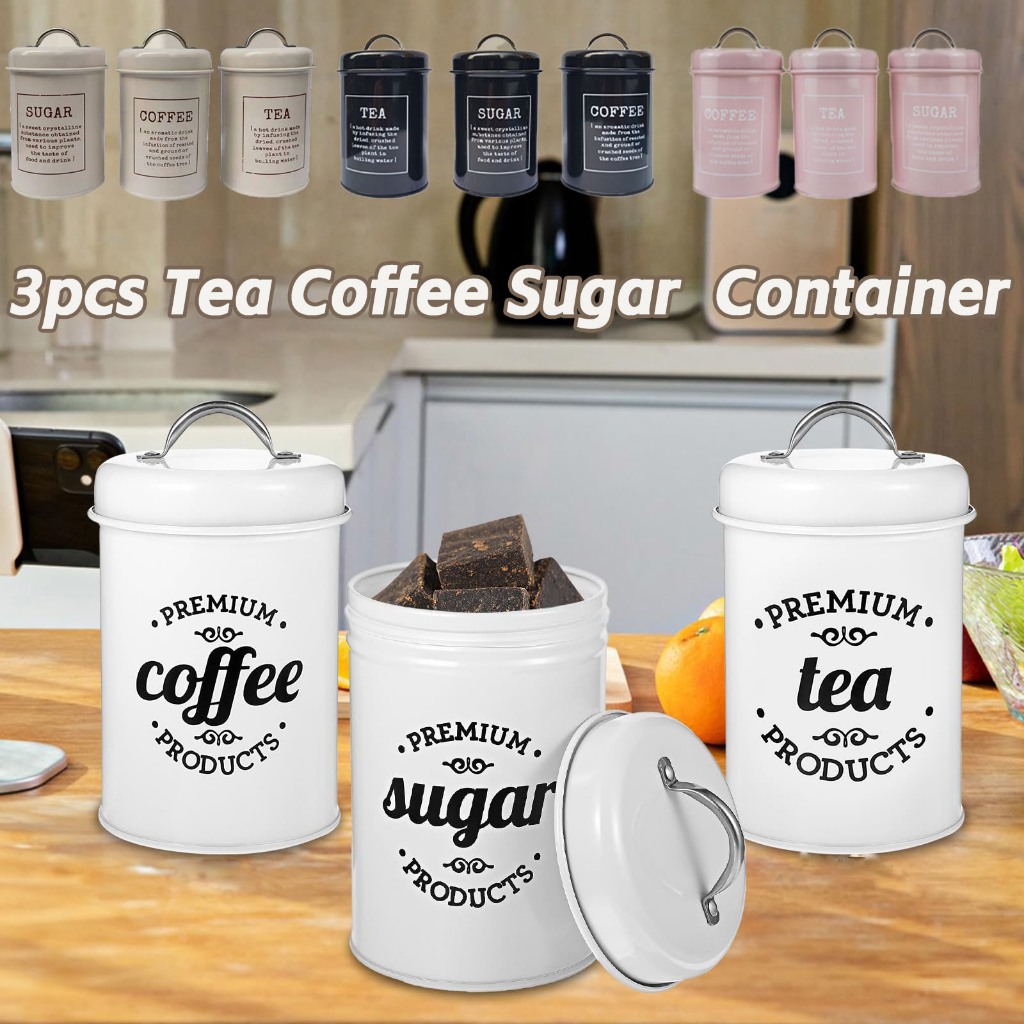 Malay stock 3pcs/Set Kitchen Canister Set With Airtight Lid Set For Tea Coffee Sugar Ki…