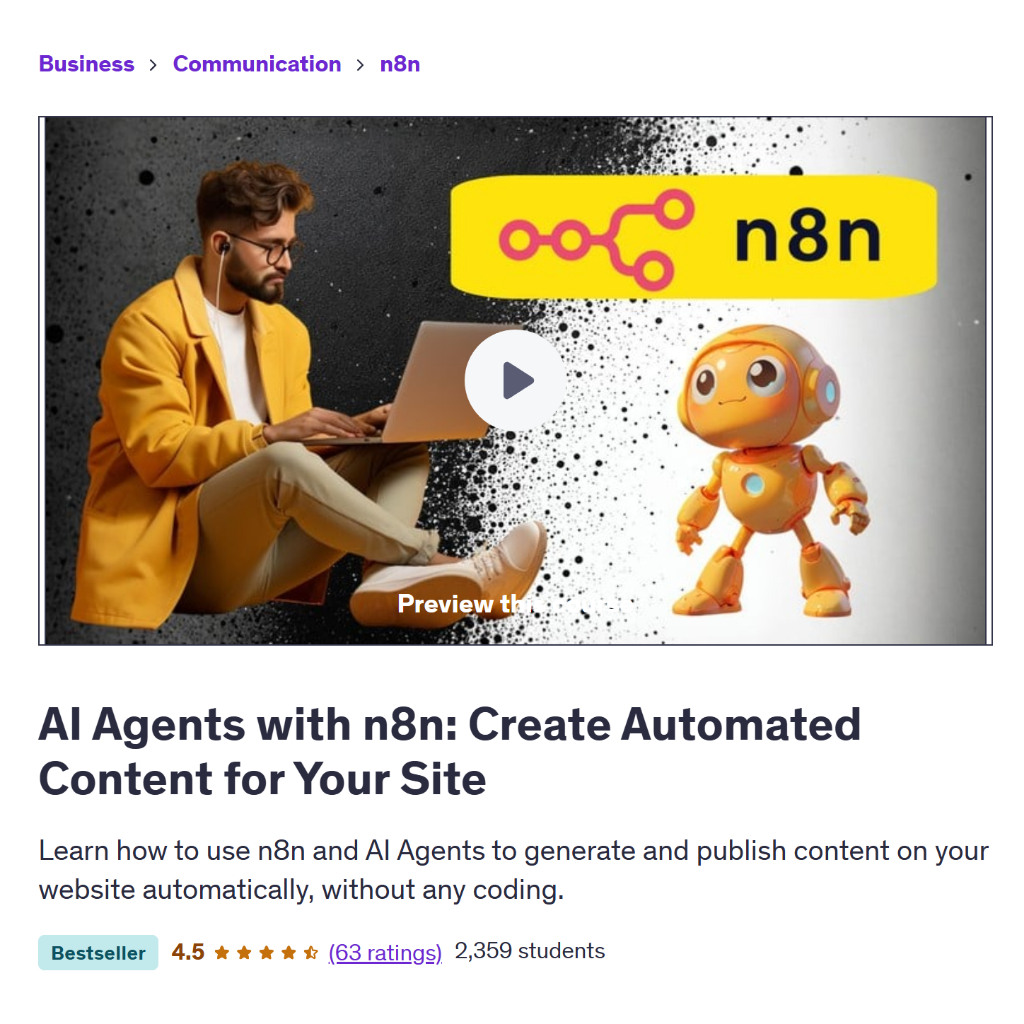 Ai n8n Video Course-AI Agents with n8n: Create Automated Content for Your Site