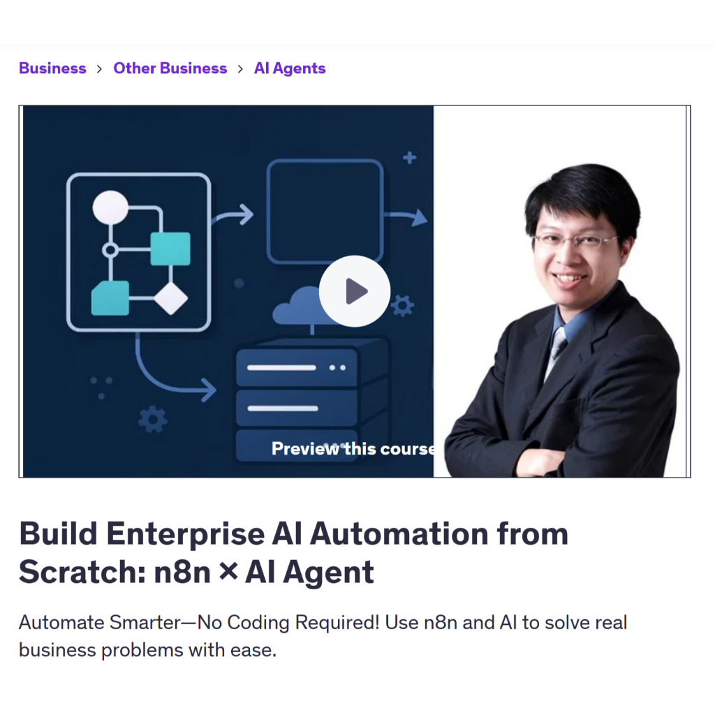Ai n8n Video Course-Build Enterprise AI Automation from Scratch: n8n × AI Agent