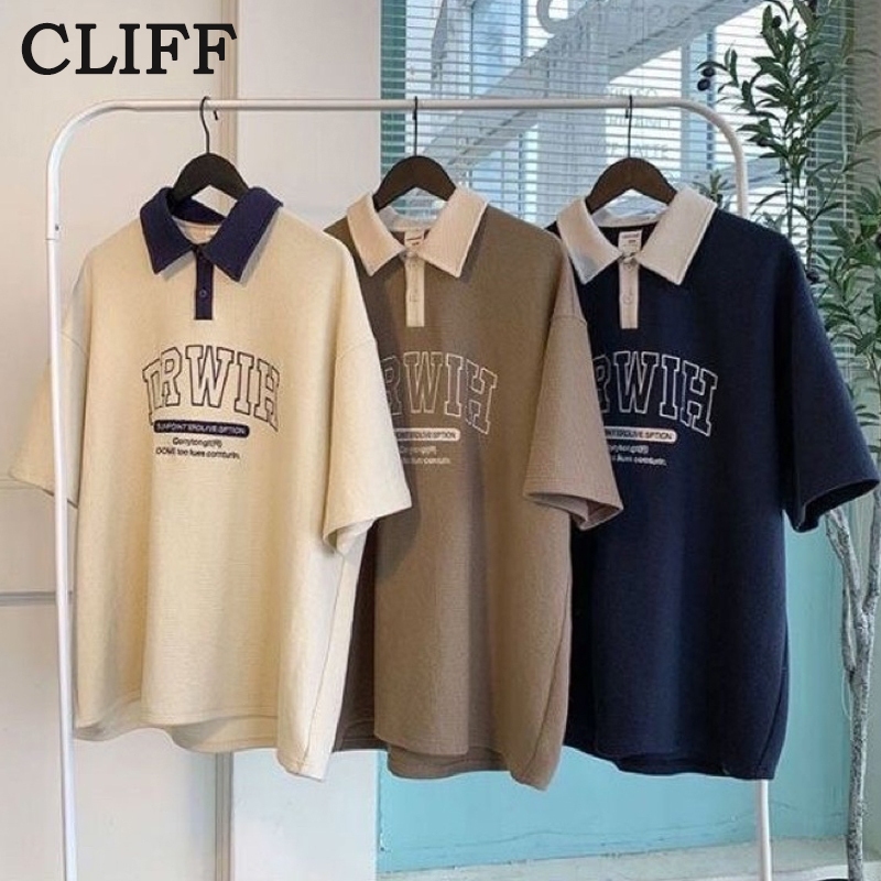 CLIFF Men's waffle polo shirt T-shirt lengan pendek lelaki dan wanita Academy style couple outfit short sleeved Student