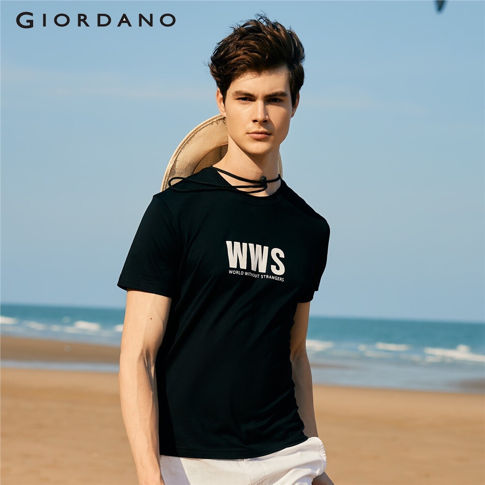 GIORDANO MEN Men's Cotton Short Sleeve Logo Print Tee 01093308