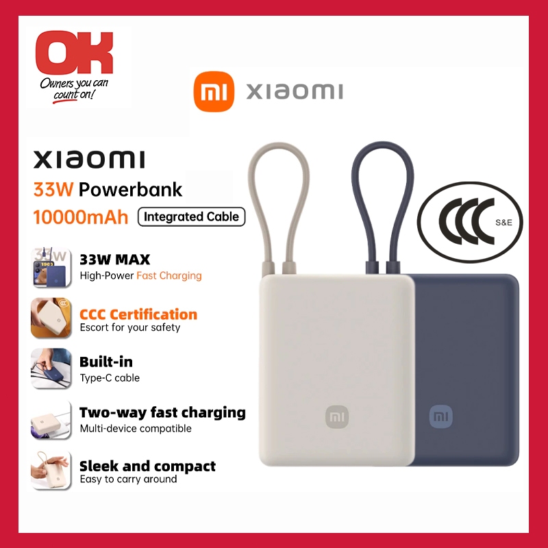 Xiaomi 3C Certified PowerBank 10000mAh/20000mah 33W (Built-in Cable) Pocket edition Fast Charging Power bank CCC