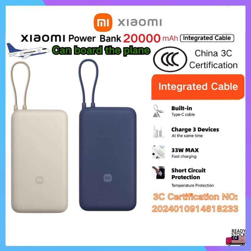【HOT SALE】Xiaomi 20000mAh 33W Mini Power Bank!Built-in 3 Cables,Super Fast Charge.Large Capacity & Portable!3C Certified