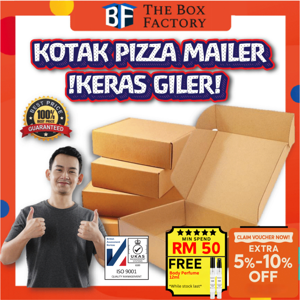 TBF Pizza Box Extra Thick B-Flute T150 Mailer Box Kotak Karton Keras Premium | Heavy Duty Packaging Box