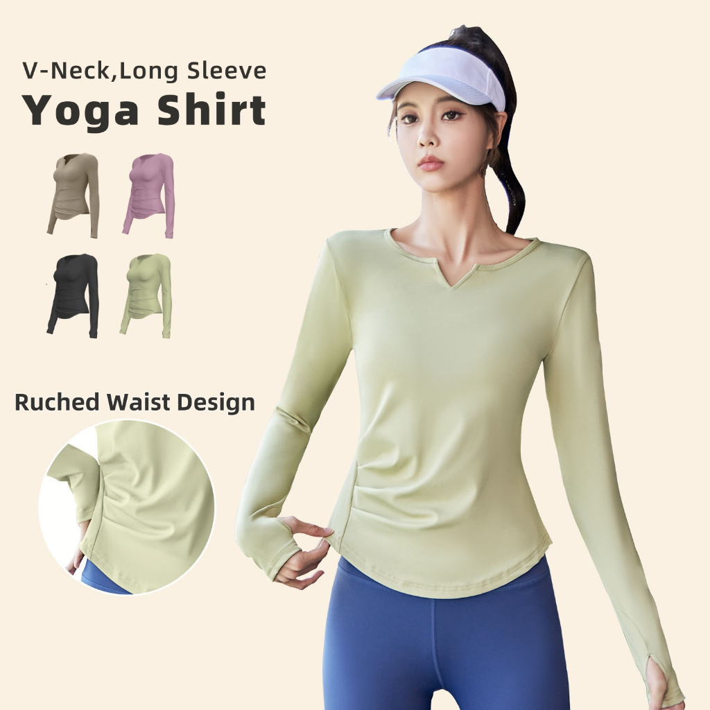 Yoga Shirt Women Long Sleeve Sportswear Quick-dry Lady V-Neck Slim Fit Breathable Activewear Fitness Running Sport Top