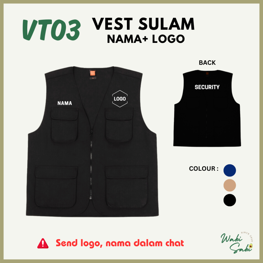 Vest Jacket VT03 SULAM Logo + Nama Korporat Casual Oren Sport Embroidery