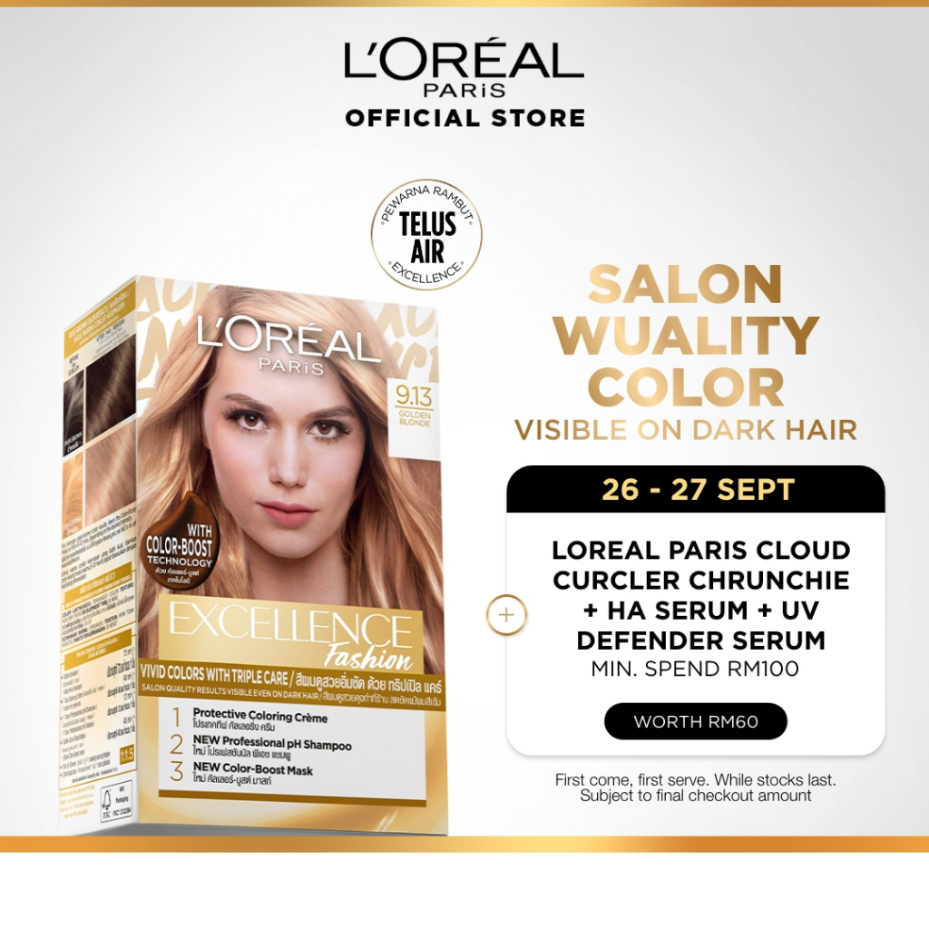 L'Oreal Paris Excellence Fashion Hair Color - #9.13 Golden Beige Blonde, Water Permeable (Hair Dye)