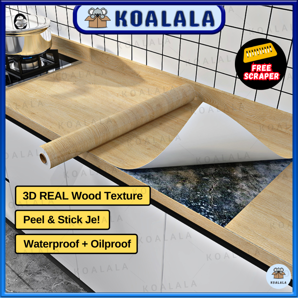 3D Wood Texture Wallpaper Self Adhesive Waterproof Furniture Kitchen Table Wood Sticker Tebal Thick