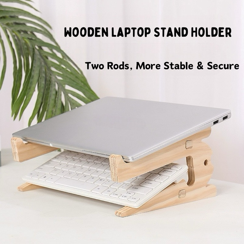 Wooden Laptop Stand Holder Portable Support Adjustable Tablet Storage Elevated Detachable Lifting Cooling Notebook Rack