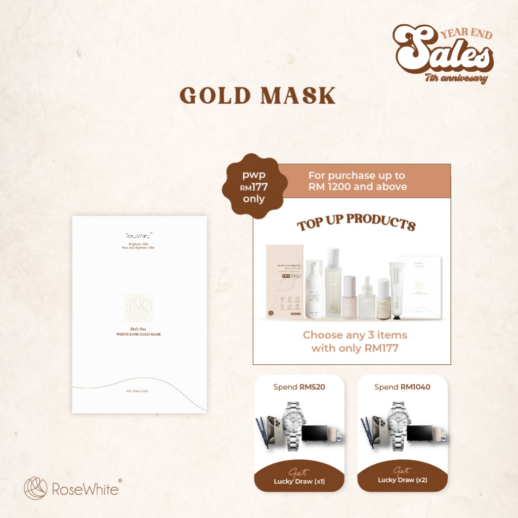 Rose White Bird's Nest Gold Foil Mask (5 Pcs/Box)