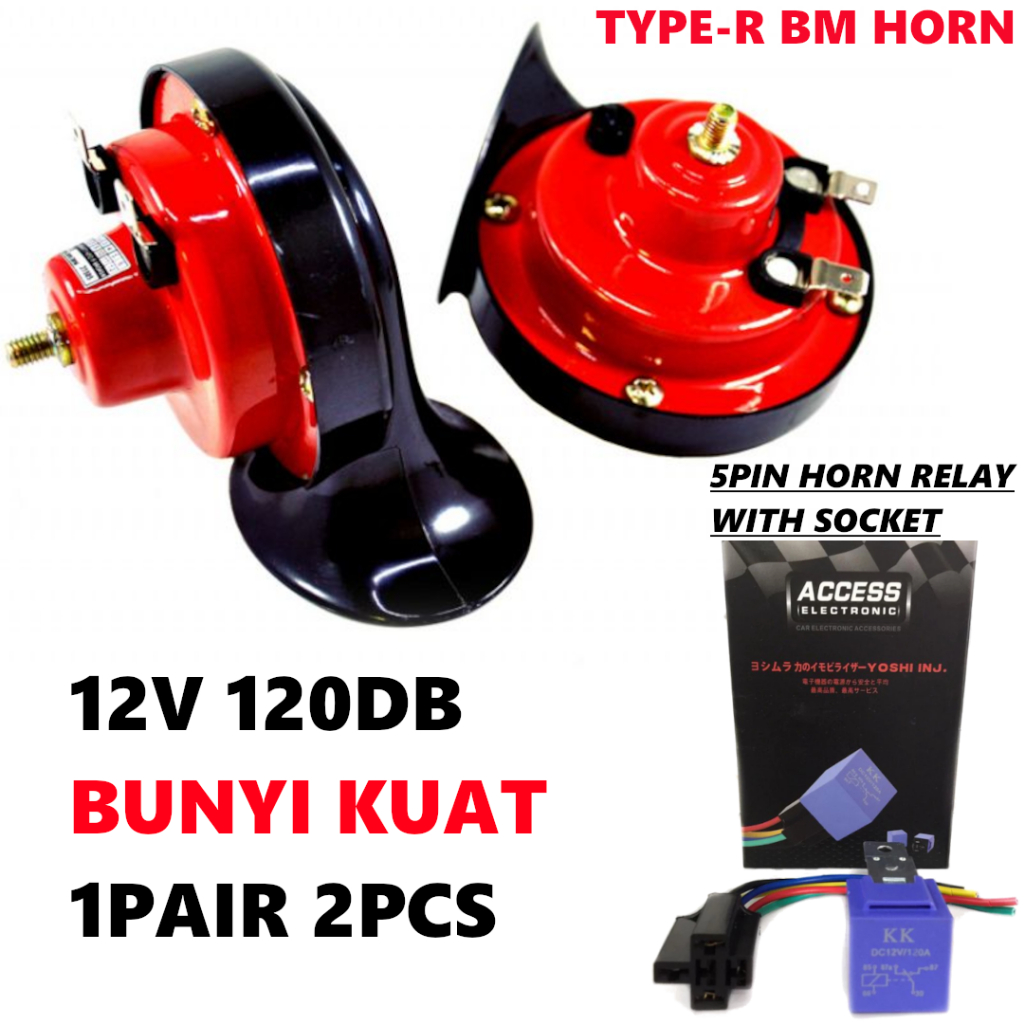 2pcs 12V 120DB Car Horn Type-R BM Horn Siput Hon Kereta Moto Bunyi Kuat Accessories Proton Perodua