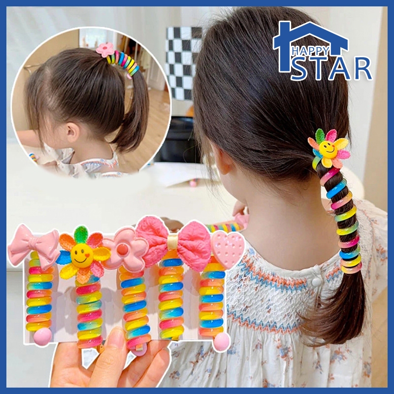 1Pcs Cartoon Hair Rope Hair Ties Fashion Telephone Wire Cute Girls Ponytail Hair Band