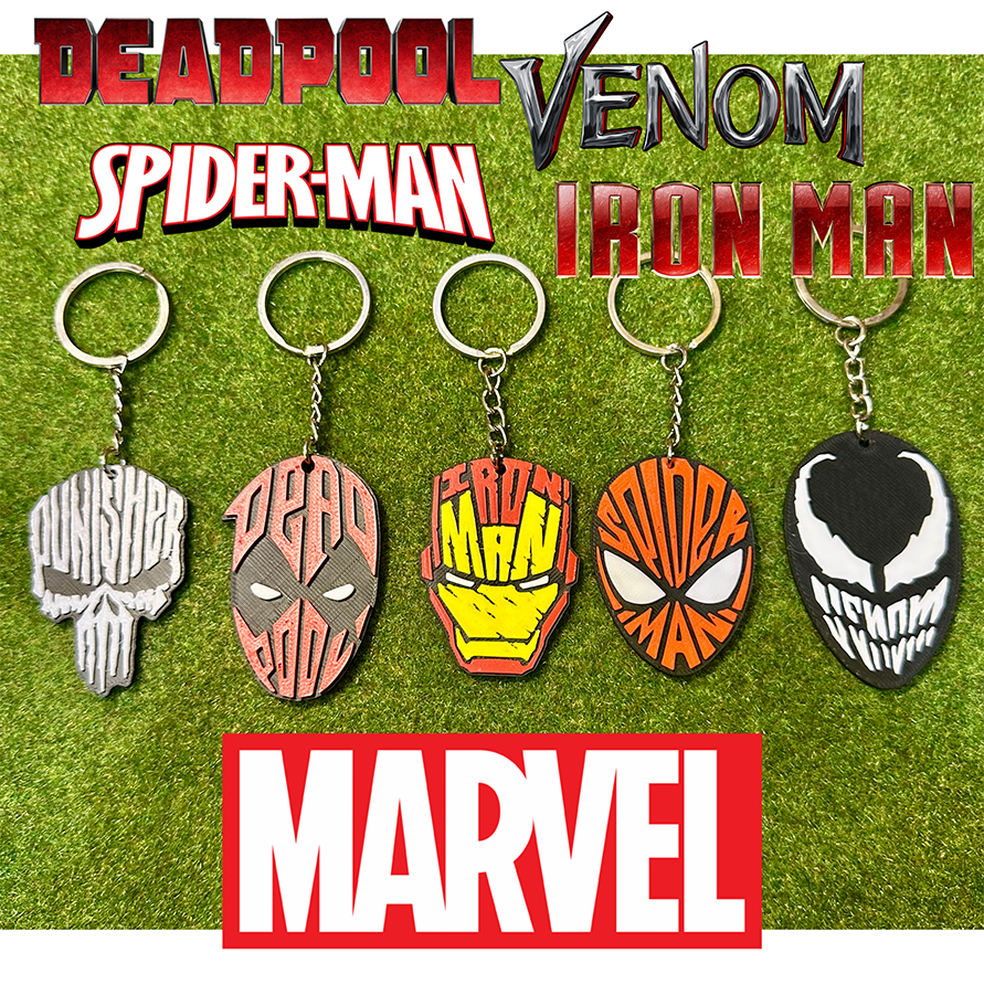 Superheroes Marvel Funny Cute [3D Printed] [Keychain] Deadpool Spiderman Ironman Venom Punisher