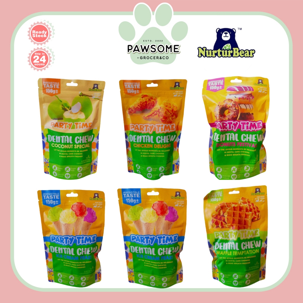 NURTURBEAR Party Time Dental Chew Snacks For Dogs(Chicken/Coconut/Donuts/Hotdog/Ice Cream/Waffle)