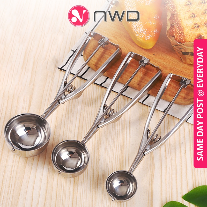 《 》 4/5/6cm Ice Cream Scoop Stainless Steel Mashed Potato Cookie Bakeware Spoon Scooper Skop Aiskrim 冰激凌挖勺