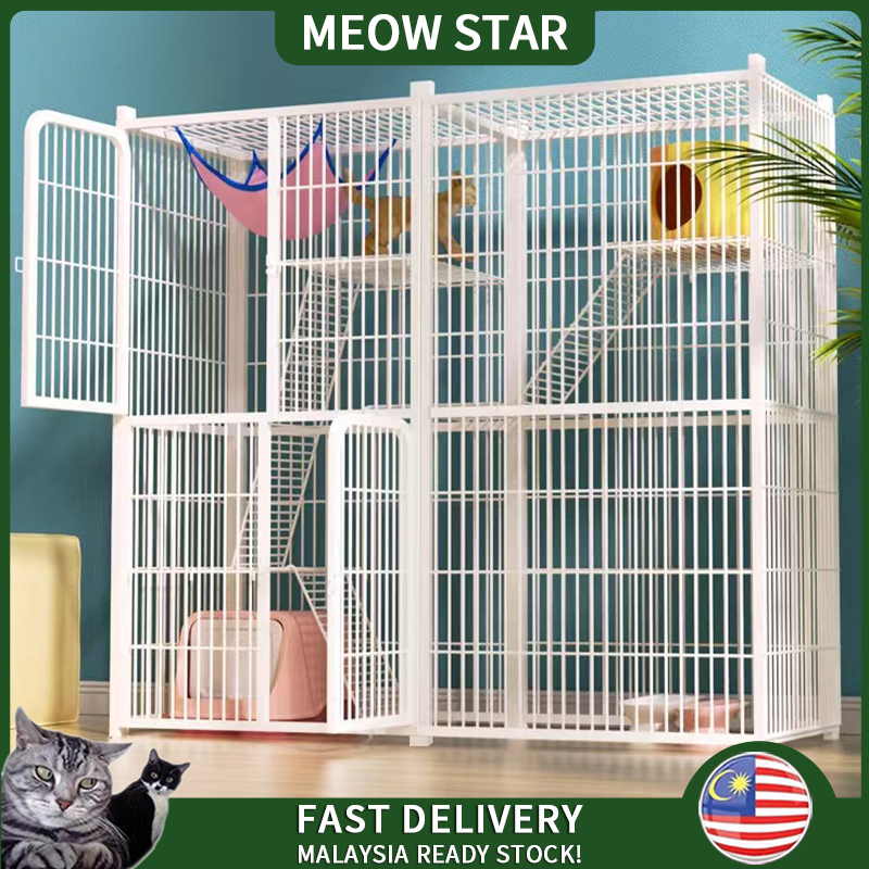 Sangkar Kucing Besar Murah 4 Tingkat 2 Level Cat Cage Big Size Large Platform Cat House Cat Villa White for Many Cats