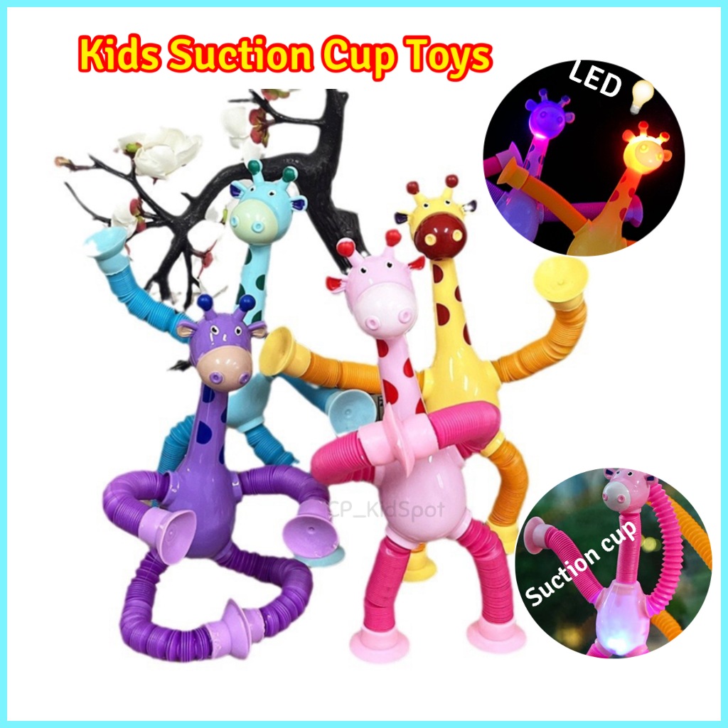 Suction Cup Toy Giraffe Spiderman Telescopic LED Pop Tube Toys Sensory Toys Fidget Toys Mainan Baby