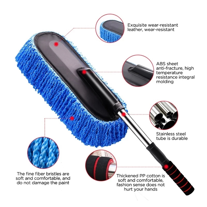 Microfiber Car Cleaning Brush – Wax Mop and Wiping Brush with Microfiber Scraper for Vehicle Care