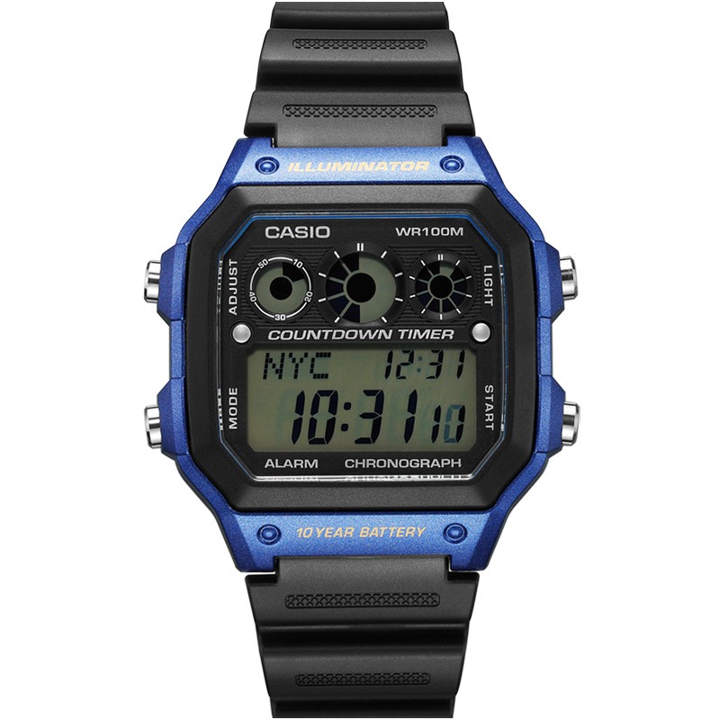 Men's watch small square luminous dual display sports electronic watch BLUE8889