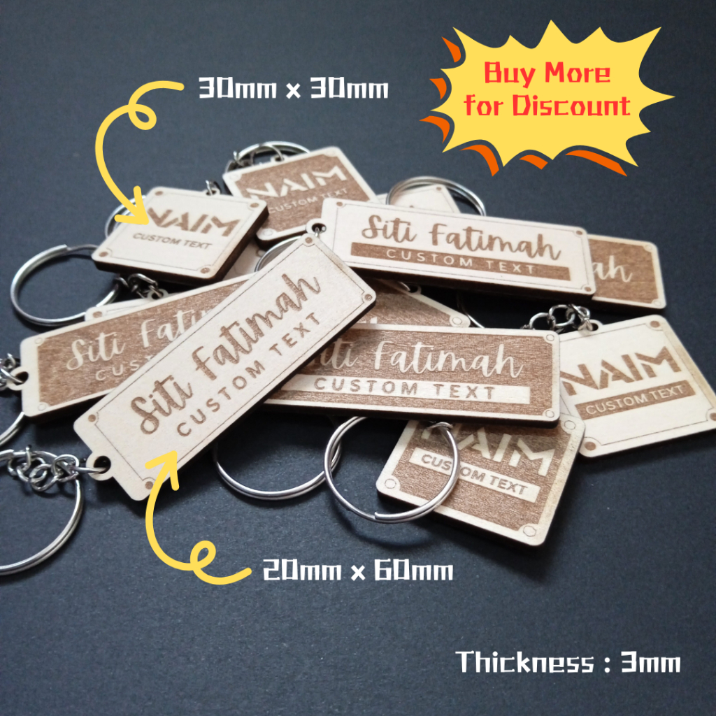 CUSTOM KEYCHAIN CUTE NAME NAMA ENGRAVE KAYU WOOD STUDENT GURU FAMILY HADIAH MERCHANDISE DOORGIFT SOUVENIR ENGRAVING