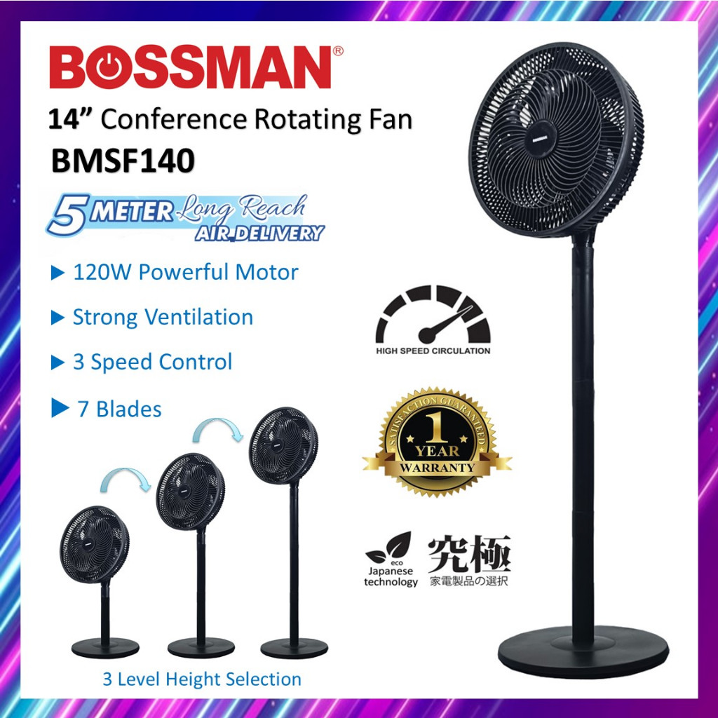 Bossman 14" JET AIR Stand Fan BMSF140 Table Fan Conference Rotating Kipas Meja Kipas Berdiri kecil